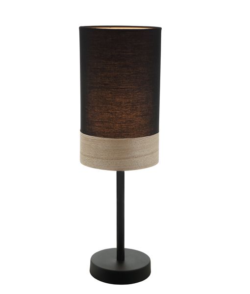 TAMBURA08TL: Interior table lamps. ES (Max 72W Hal) Small OBLONG (Black Cloth Shade with Blonde Wood Trim) OD150mm x H470mm. CLA