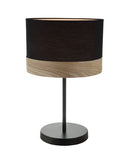 TAMBURA10TL: Interior table lamps. ES (Max 72W Hal) Medium RND (Black Cloth Shade with Blonde Wood Trim) OD300mm x H470mm. CLA