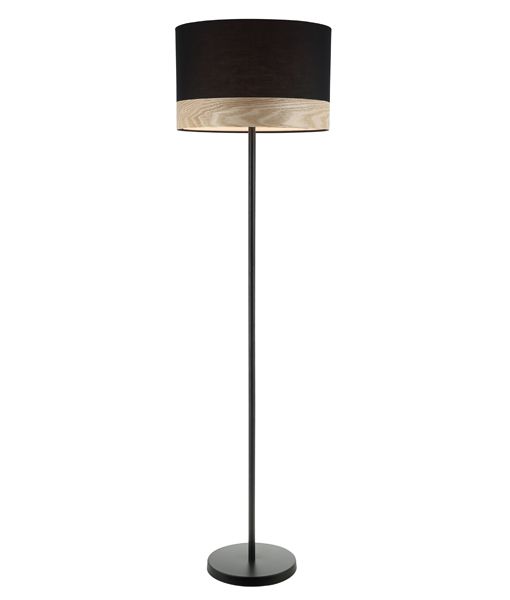 TAMBURA12FL: Interior floor lamps. ES (Max 72W Hal) Large RND (Black Cloth Shade with Blonde Wood Trim) OD400mm x H1475mm. CLA