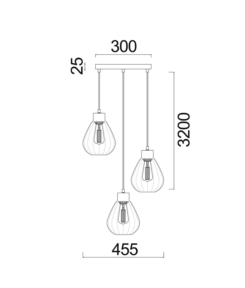 CLA TULIP2: Wine Glass Ribbed Interior Pendant Black Smoke 220-240V - TULIP2, TULIP2X3R, TULIP2X3S - CLA Lighting