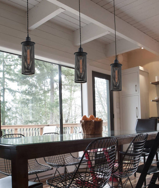 CLA VENETO: Industrial Aged Decorative Single Interior Pendant Black Mesh 220-240V - VENETO1BK, VENETO1X3BK - CLA Lighting