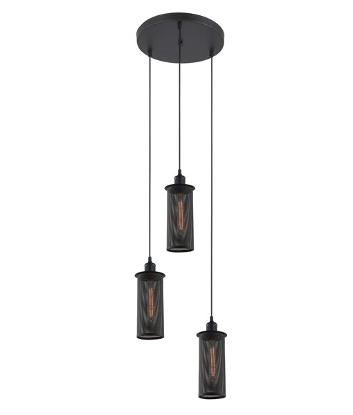 CLA VENETO: Industrial Aged Decorative Single Interior Pendant Black Mesh 220-240V - VENETO1BK, VENETO1X3BK - CLA Lighting