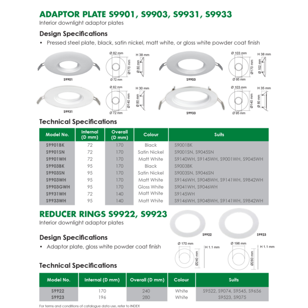 SAL Adaptor Plate S9903 Electrical Accessories Black / Matt White / Gloss White - S9903BK, S9903GWH, S9903WH - SAL Lighting