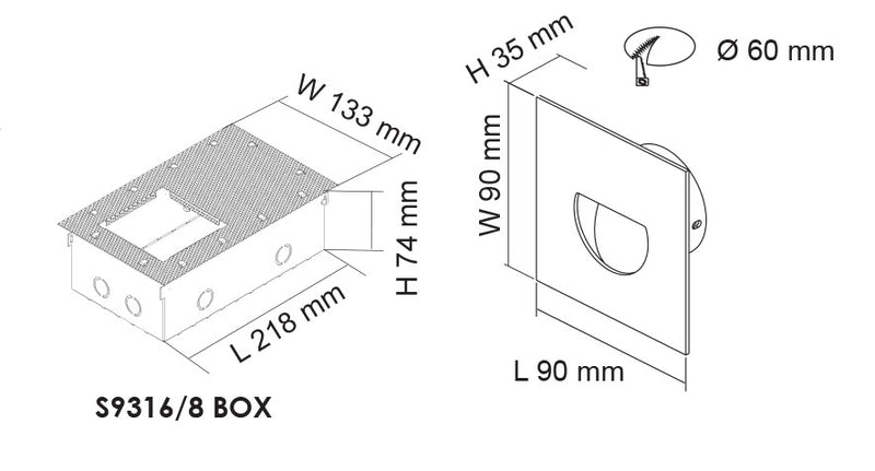 SAL DARHAM SQUARE Interior Wall Light 3000K White / Anodized Silver 1.5W 12V - S9316 WH, S9316 ALU- SAL Lighting