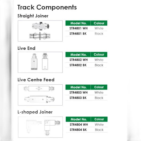 SAL Universal Single Circuit Track & Accessories STR4800 White/ Black 240V - STR4800