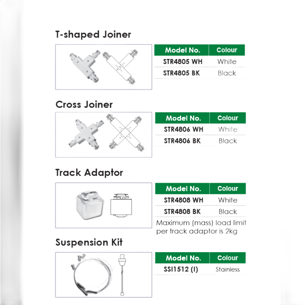 SAL Universal Single Circuit Track & Accessories STR4800 White/ Black 240V - STR4800